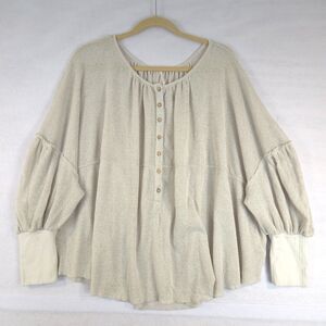 Free People Marla Longsleeve Oversized Henley Top M Boho Cottage Peasant
